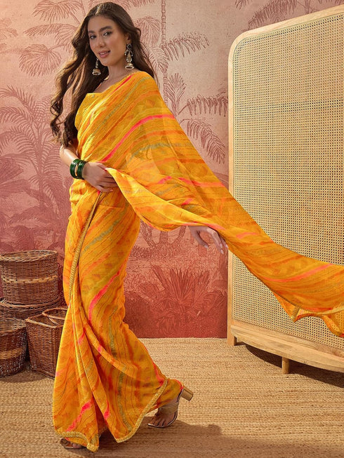 Vasthrlay Chiffon Bandhani Unstitched Purple Saree