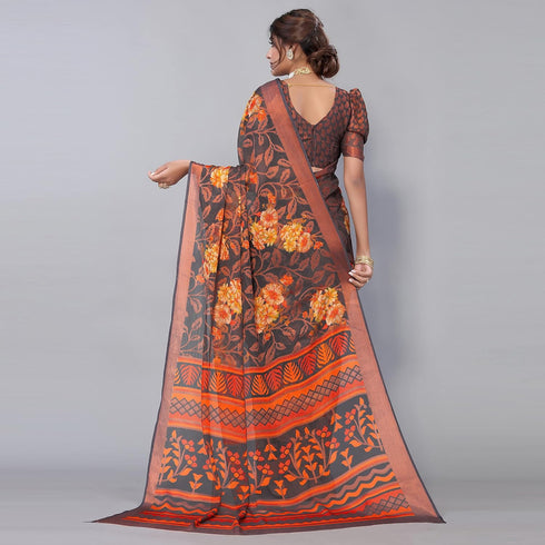 Vasthrlay Designer Chiffon Bengali Grey Ethnic Wear