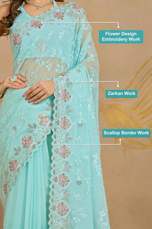 Vasthrlay Georgette Embroidery Unstitched Darkpink Ethnic Wear