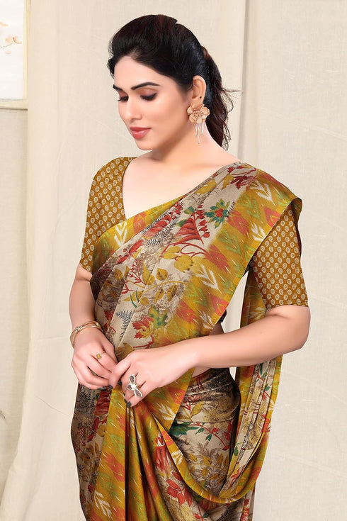 Vasthrlay Fashion Chiffon Georgette Beige Ethnic Wear