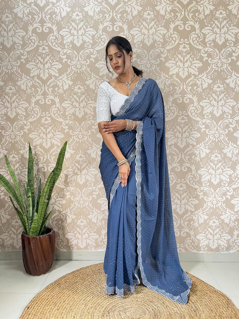 Vasthrlay Georgette Embellishments Scalloped Traditional