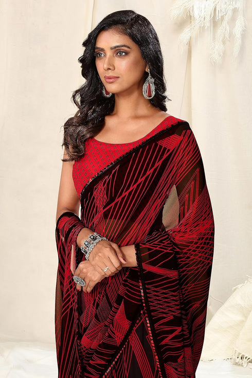 Vasthrlay Fashion Georgette Stripes Printed Ethnic Wear