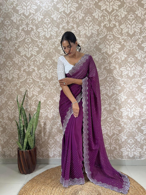 Vasthrlay Georgette Embellishments Scalloped Traditional