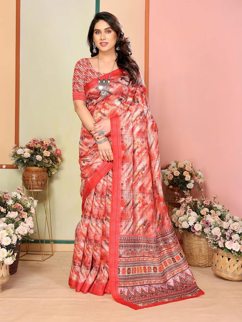 VasthrlayDigital Unstitched Dumbbell Red Free Ethnic Wear