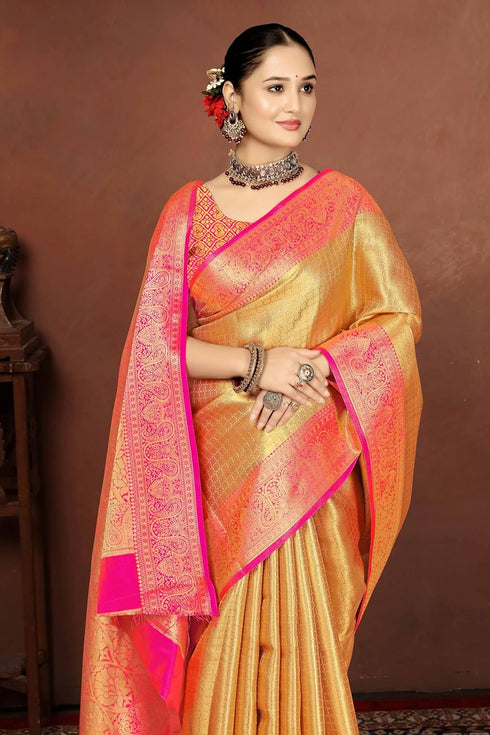 Vsathrlay Gold Kanjivaram Banarasi Festival Ethnic Wear