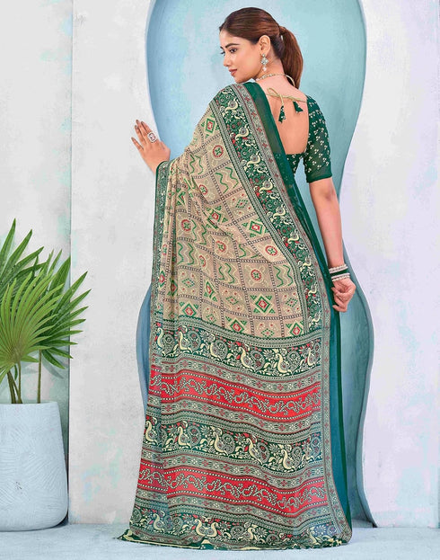 Vasthrlay Georgette Bandhani Unstitched Teal Saree