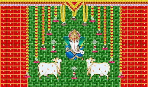 Cows and Ganesh ji Design Backdrop Cloth