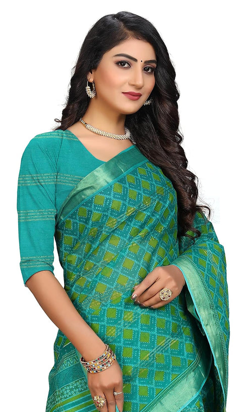 Vasthrlay Cotton Printed Green Saree