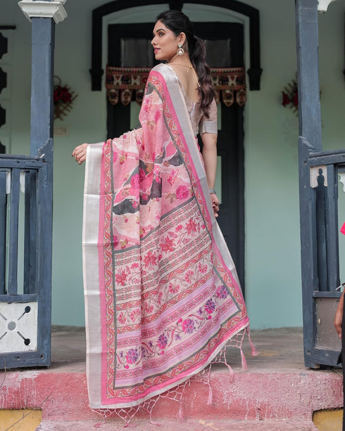 Vasthrlay Floral Printed Tassels Saree
