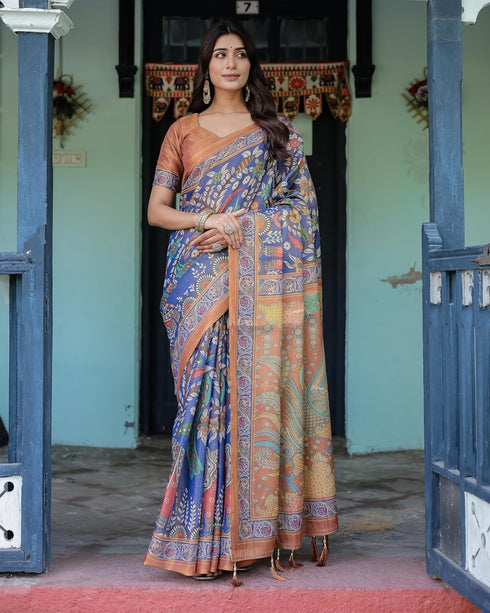 Vasthrlay Handloom Turquoise Paisley Saree