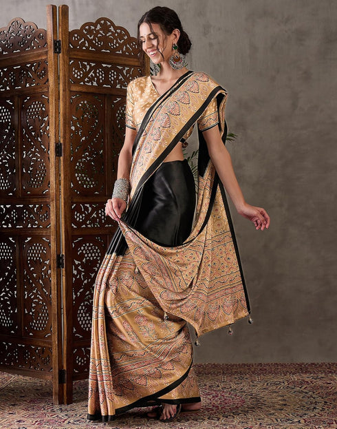 Vasthrlay Printed Tassels Unstitched Maroon Saree