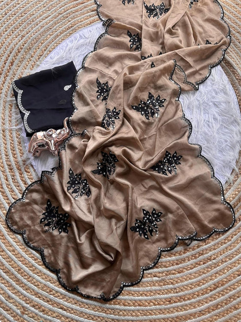Vasthrlay Vichitra Embroidery Brown Black