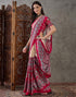 Vasthrlay Printed Tassels Cream | Cherry Red Saree With Unstitched Blouse Piece