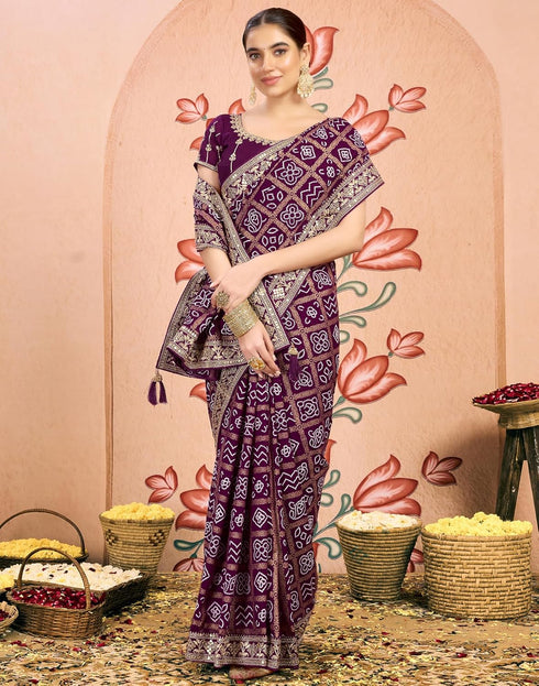 Vasthrlay Georgette Embroidery Unstitched Dark Green Saree