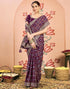 Vasthrlay Georgette Embroidery Dark Purple Saree With Unstitched Blouse Piece