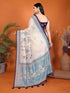 Vasthrlay Cream Floral Printed Design Linen Saree With Solid Unstitched Linen Blouse Piece