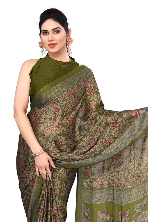 Vasthrlay Fashion Georgette Kalmkari Mehandi Ethnic Wear