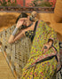 Vasthrlay Womens Printed Lime Yellow Saree With Unstitched Blouse Piece