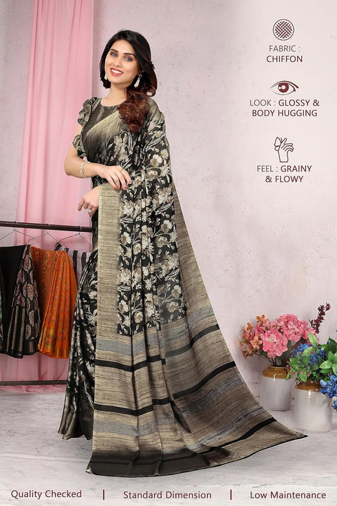 Vasthrlay Fashion Chiffon Printed Navy Ethnic Wear