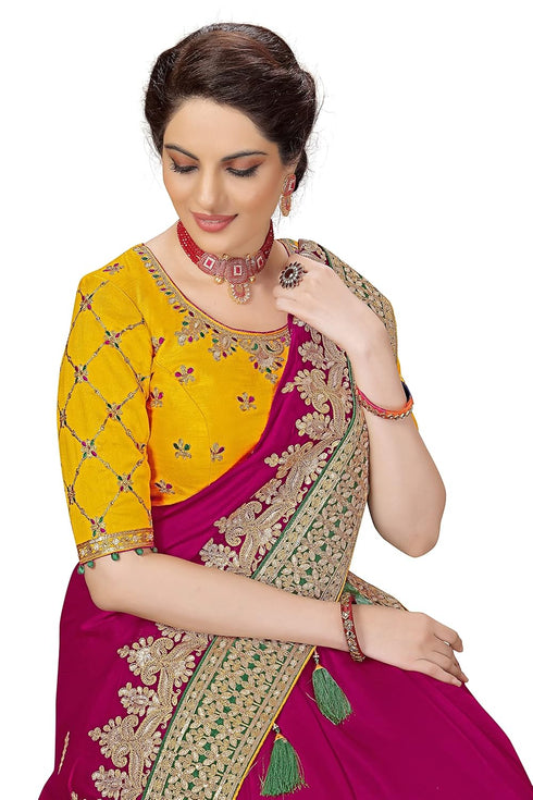 Vasthrlay Embroidery Unstitch Yellow Ethnic Wear