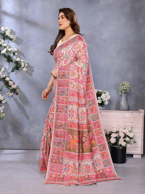 Vasthrlay Cream Kanjivaram Unstitched Saree