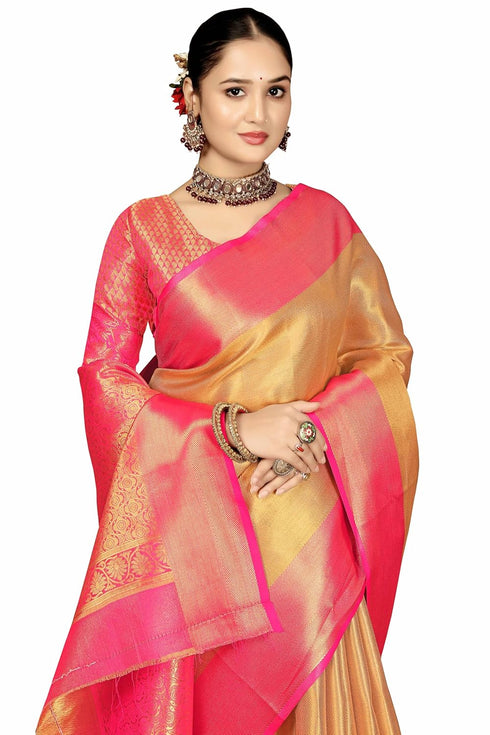 Vsathrlay Gold Kanjivaram Banarasi Festival Ethnic Wear