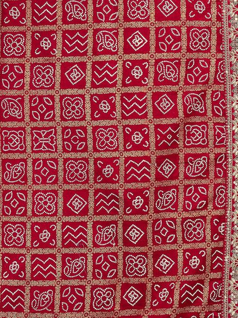 Vasthrlay Georgette Embroidery Dark Red Saree With Unstitched Blouse Piece