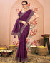 Vasthrlay Bandhani Embroidery Dark Purple And Golden Border Saree With Unstitched Blouse Piece