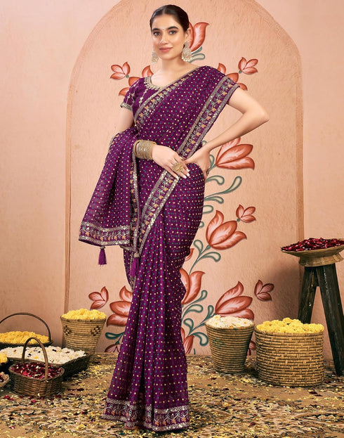 Vasthrlay Bandhani Embroidery Unstitched Rama Green Saree