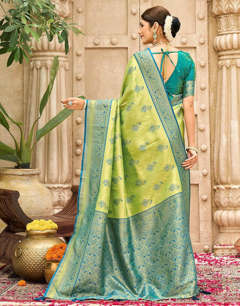 Vasthrlay Womens Banarasi Unstitched Yellow Saree
