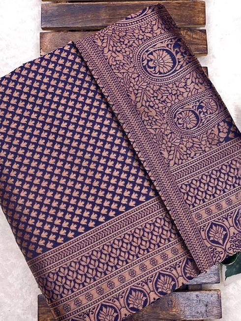 Vasthrlay Kanjivaram Banarasi Unstitched Blue Ethnic Wear