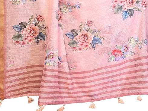 Vasthrlay Pink Womens Linen Ready To Wear Saree