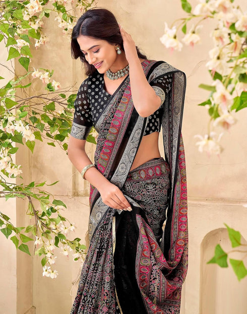 Vasthrlay Georgette Printed Unstitched Red Saree