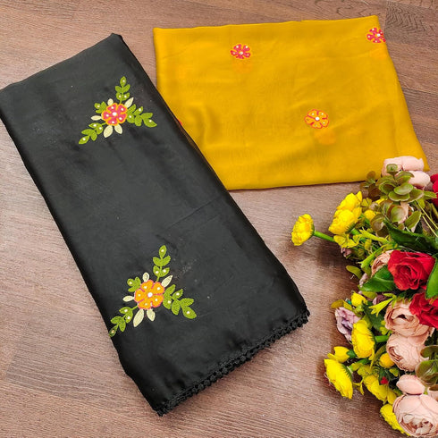 Vasthrlay Vichitra Embroidery Brown Black