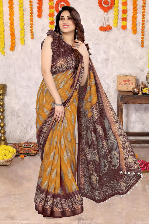 Vasthrlay Fashion Printed Mustard Ethnic Wear