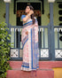 Vasthrlay Turquoise Floral Embroidered Saree
