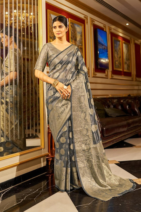 Vasthrlay Women's Organza Designer Unstitched Saree