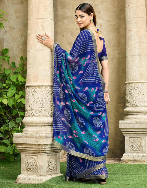 Vasthrlay Chiffon Bandhani Unstitched Green Saree