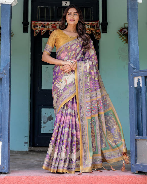 Vasthrlay Handloom Multicolour Pink Blue Saree