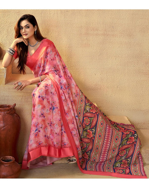 Vasthrlay Georgette Printed Unstitched Multicolor Saree
