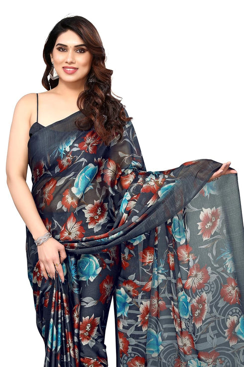 Vasthrlay Fashion Chiffon Printed Navy Ethnic Wear