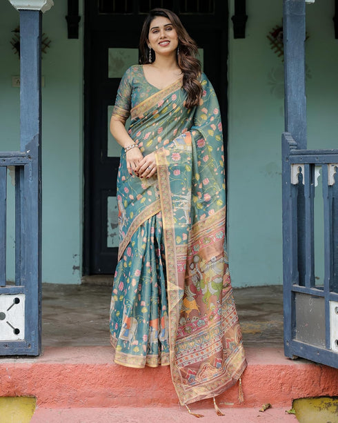 Vasthrlay Handloom Turquoise Traditional Saree