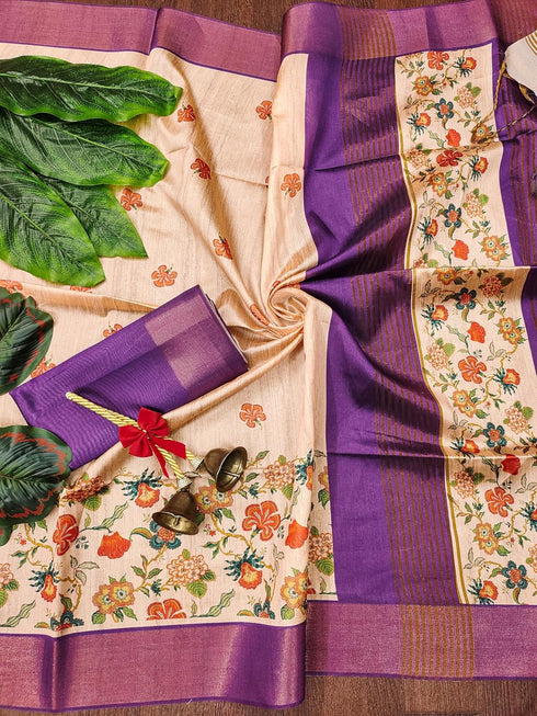 Vasthrlay Tussar Saree Designer Weaving Contrast