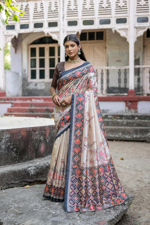 Vasthrlay Tussar Silk Saree Patola Ikkat