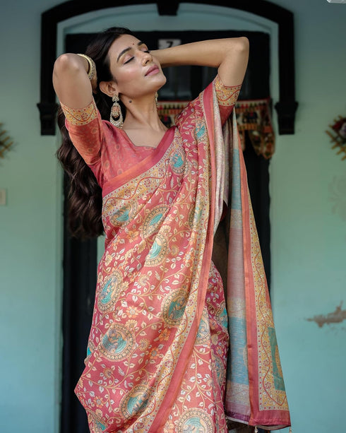 Vasthrlay Handloom Turquoise Paisley Saree
