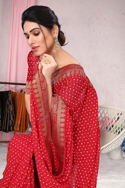 Vasthrlay Fashion Georgette Bandhej Red Ethnic Wear