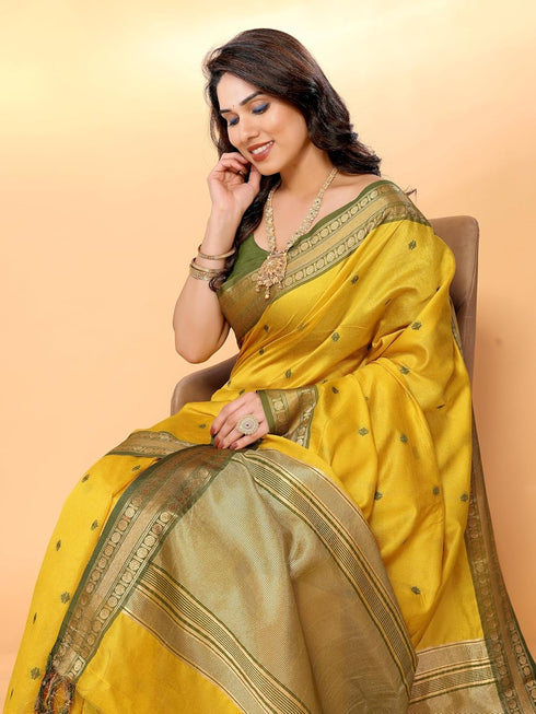 VasthrlayJacquard Boardered Unstitched Mustard Free Ethnic Wear