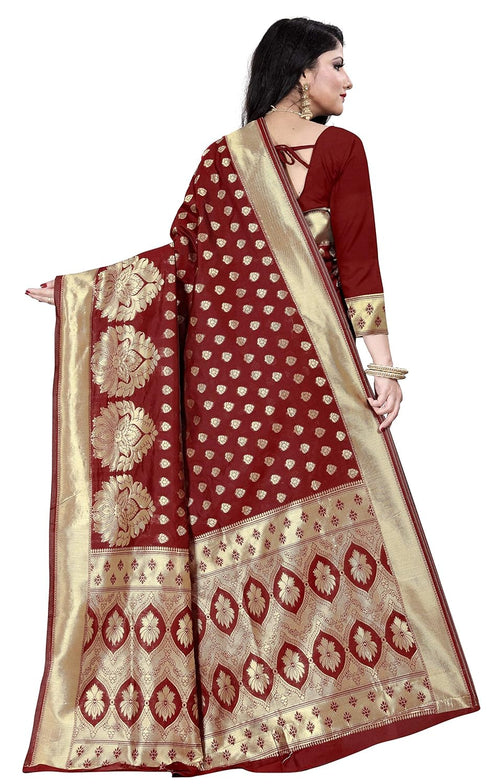 Vasthrlay Maroon Blend Banarasi Pari Ethnic Wear