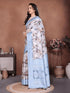 Vasthrlay White Floral Semi Sheer Chanderi Saree With Champagne Gold Zari Pallu And Unstitched Blouse Piece