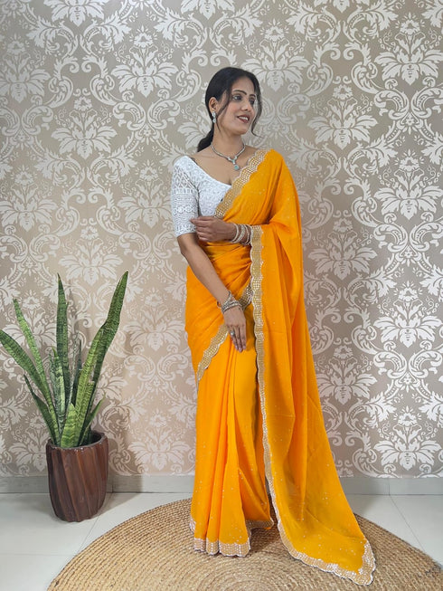 Vasthrlay Georgette Embellishments Scalloped Traditional